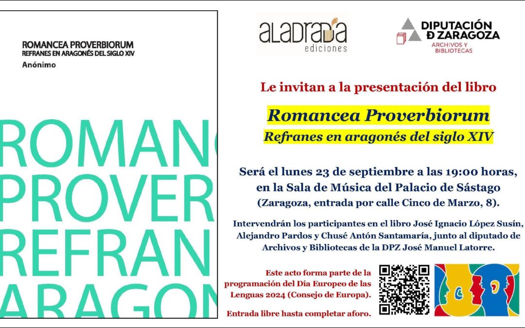 Presentación de Romancea Proverbiorum. Refranes en aragonés del siglo XIV